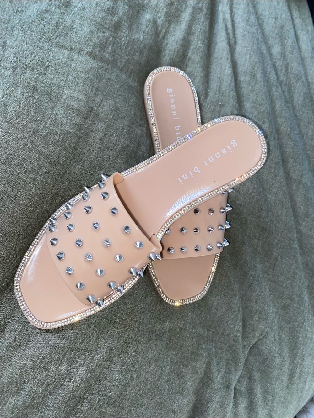 Gianni Bini Blush Patent Studded Slide Sandals